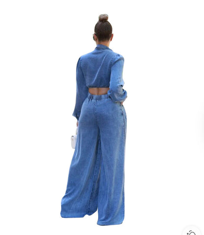 Denim Desire Two-Piece Wide-Leg Set