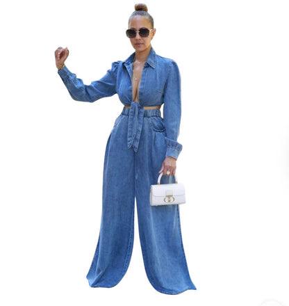 Denim Desire Two-Piece Wide-Leg Set