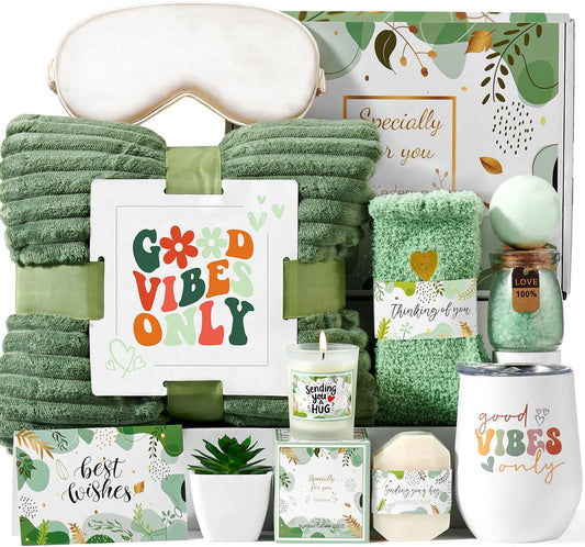 Self Care Gifts for Women Get Well Soon Gifts Basket,Relaxing Spa Basket Care Package with Tumbler and Blanket Thinking of You Gifts